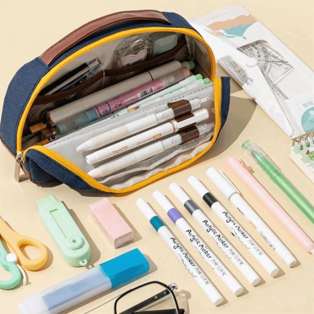 Contrasting Color Minimalist Pen Bag Large Capacity Pencil Case Pencil Pouch  School Supplies