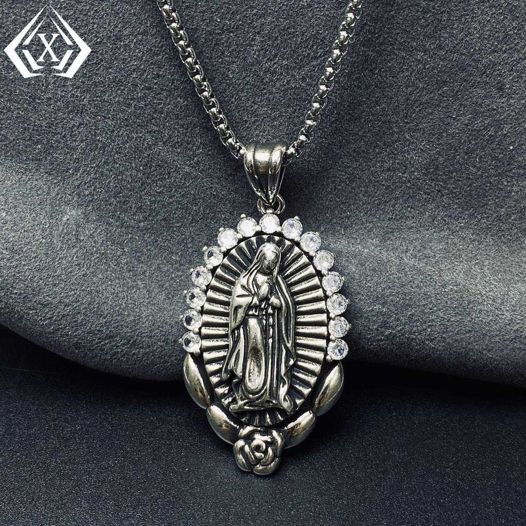 Xiewei'er Retro Zircon Virgin Mary Pendant Necklace