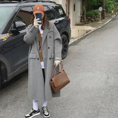 2023 Autumn/Winter Women's Classic Double-Breasted French Retro Long Wool Coat
