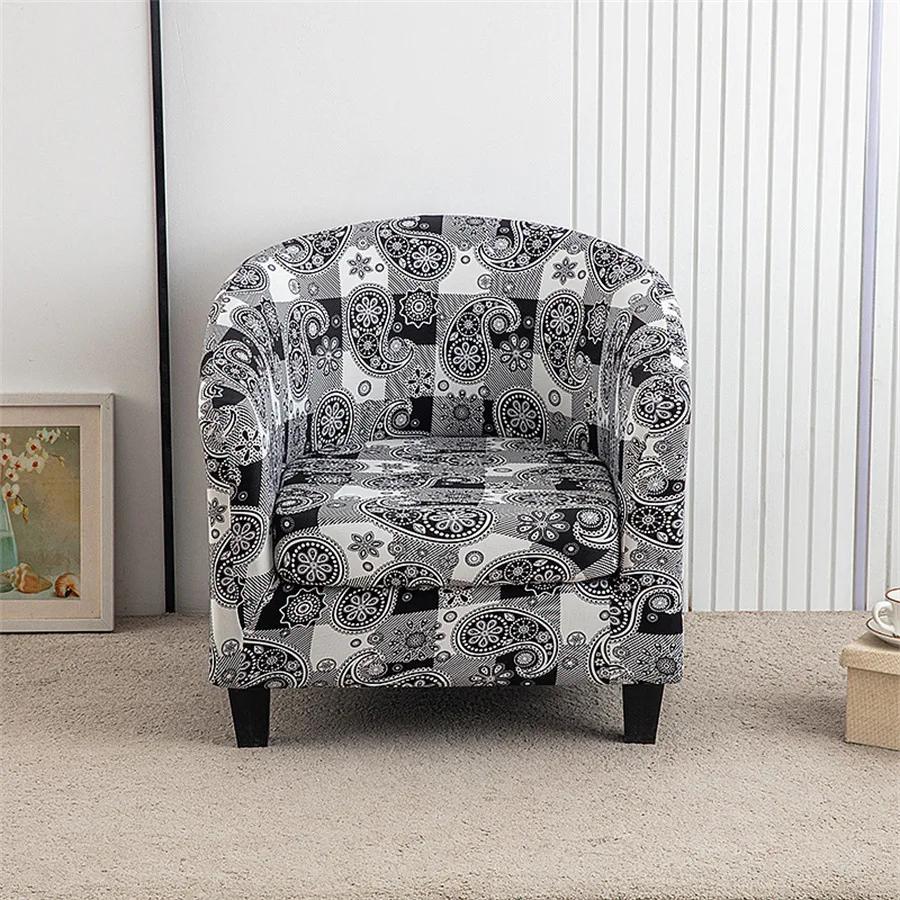 Spandex Tub Chair Cover Flower Print Club Armchair Slipcover Elastic Washable Seat Case Protector for Living Room Home Decor