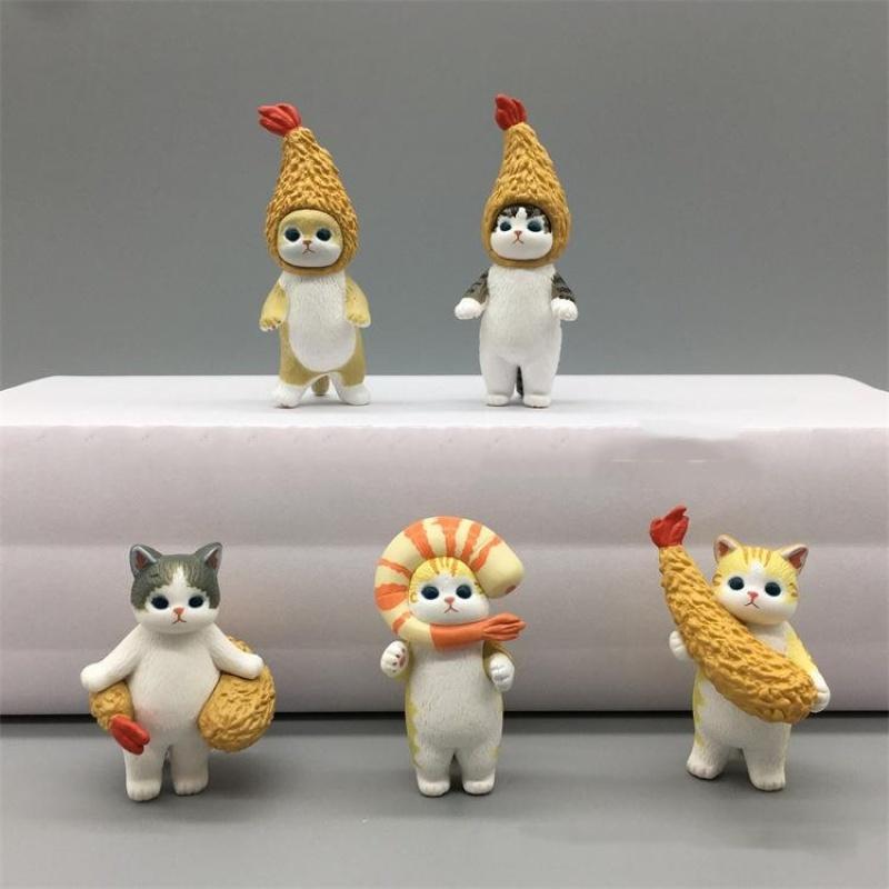 5 ks Tempura Anime Sada roztomilých kočičích panenek Set figurek COS Smažená kreveta kočičí postava Kawaii Toys PVC Model Ornamen Dárky k narozeninám