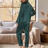 2-teiliges Pyjama-Set, Satin, einreihiges Strickjackenhemd, V-Ausschnitt, Reverskragen, einfarbiges Hemd mit Brusttasche, weites Bein, lockere Hose, Nachthemd