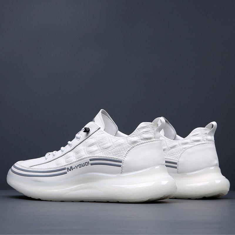 Autumn new men's shoes genuine leather soft surface lightweight sole white shoes men's cowhide crocodile pattern sports and leisure leather shoes men