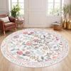Round Flower and Bird Carpet Pink Flower Pattern Carpet Floral Pattern Printed Floor Mat Sofa Living Room Coffee Table Foot Pad