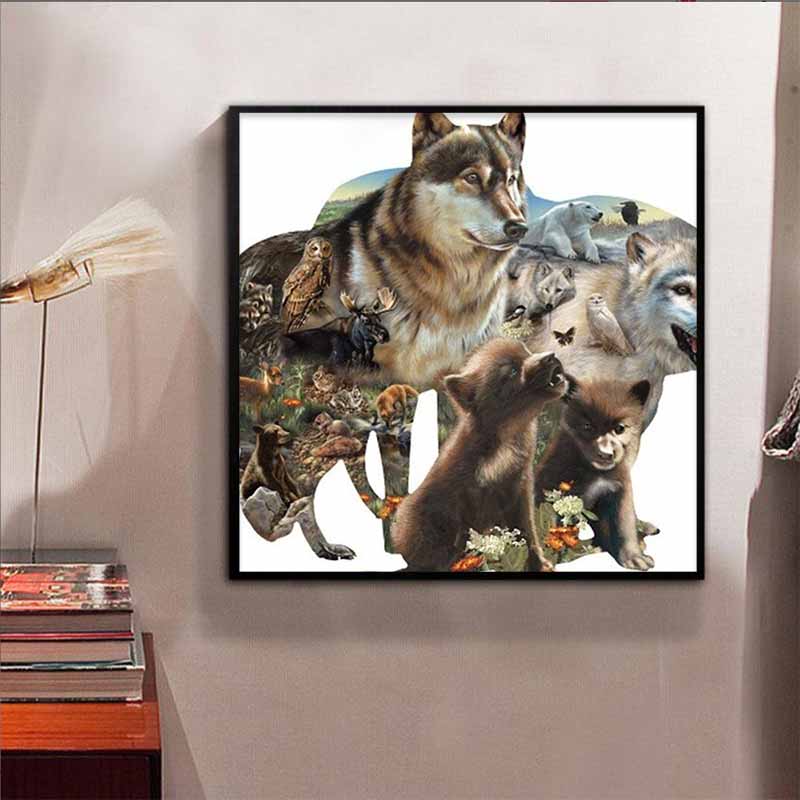 New Arrival 5D DIY Full Circle Diamond Painting "Wolf" Embroidery Cross Stitch Home Decor Gift