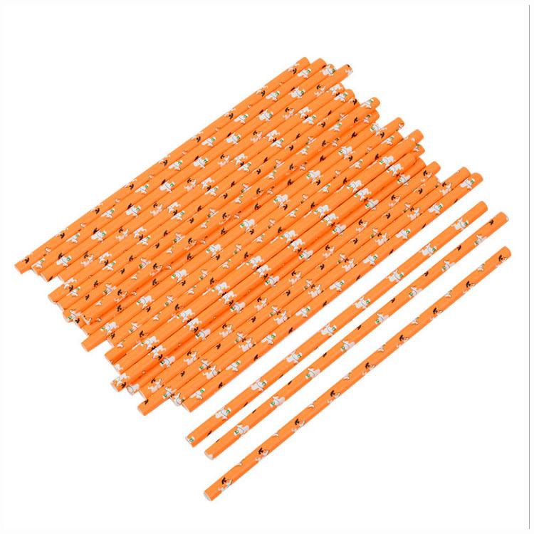 Biodegradable Halloween Paper Straws with Skull and Pumpkin Design