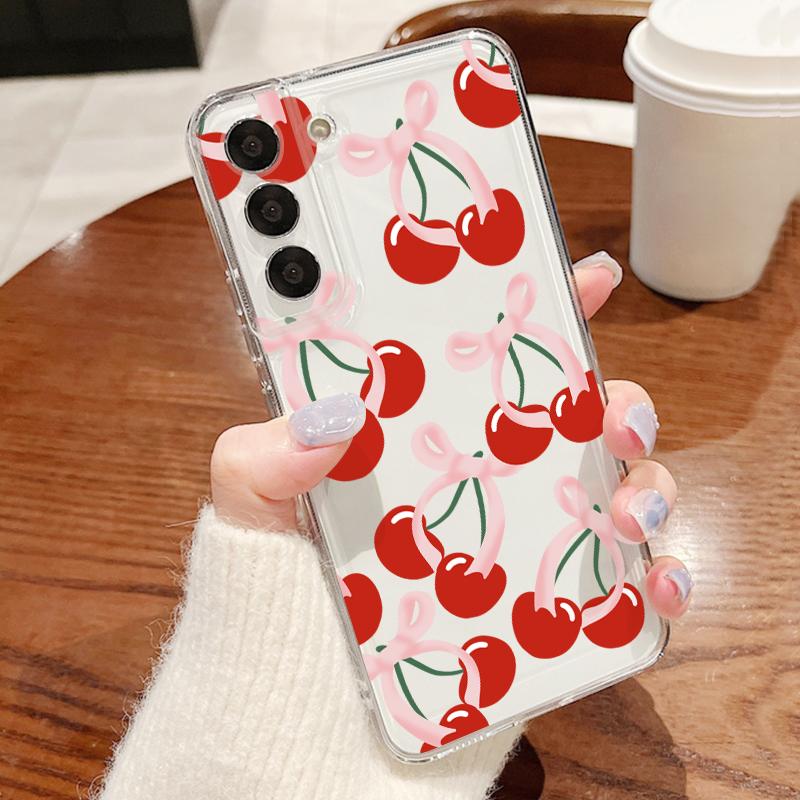 Funda de Fruta Cereza de Dibujos Animados Para Samsung A57 S26 Ultra A37 A17 A56 A36 A26 A16 A55 A35 A25 A15 A54 5G S21 FE S22 S23 S24 S25 Plus Cubierta Suave de TPU Transparente