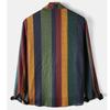 Cotton Flax Deep Long-sleeved Color Contrast Striped Blouse Shirt