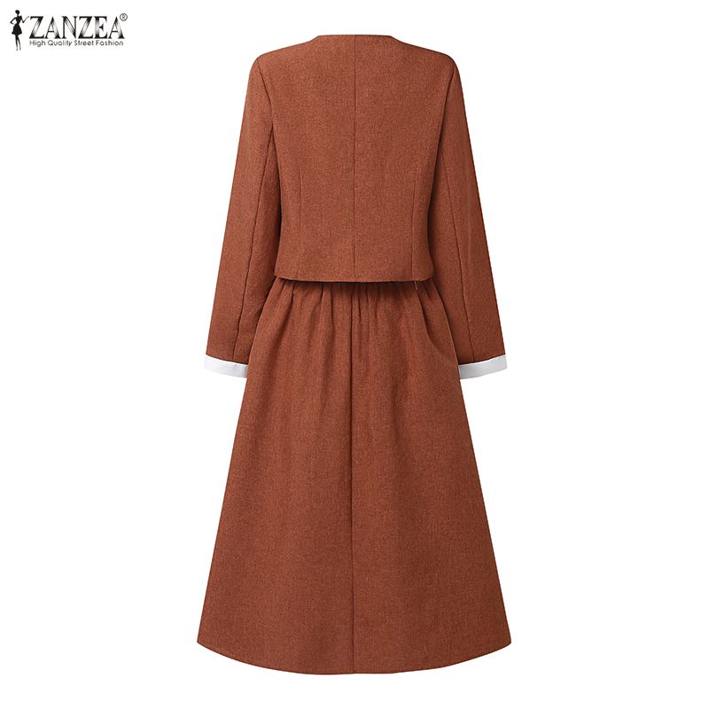 ZANZEA Women Elegant Outfits Long Sleeve Blouse and Skirts Casual Two Piece Suit Sets