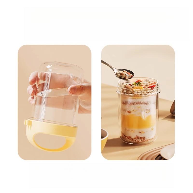 GIANX Frühstücksjoghurt Haferflockenbecher Lebensmittelqualität Material Mit Löffel Verschluss Tragbar Für Einfache Reinigung Salat Milchshake Becher Mit Deckel