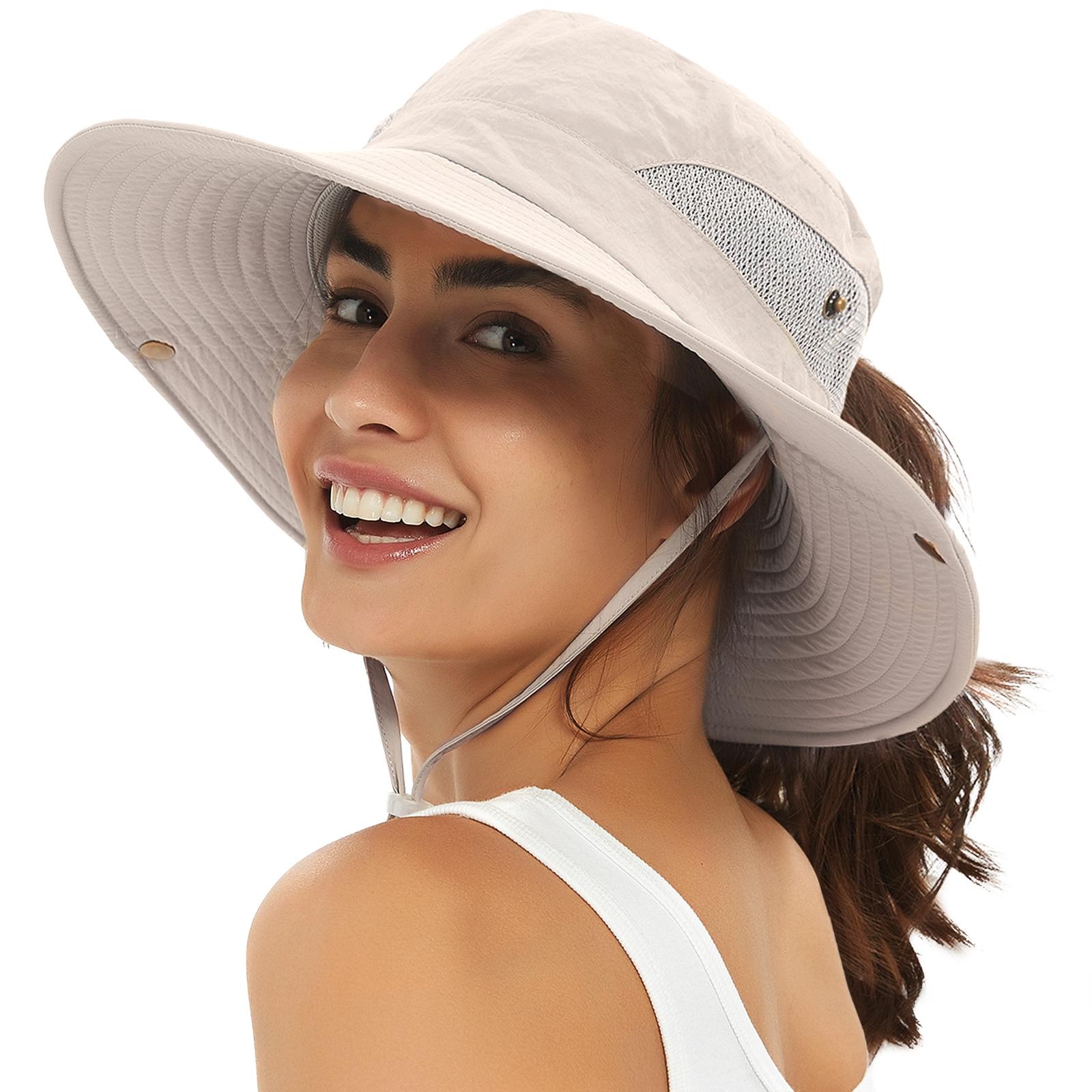 Zealous Sole Women's Dark Grey Furtalk Sun Hat Beach Summer Wide Brim Upf 50+ Outdoor Protection Foldable Lightweight Ponytail Bucket Hat Cm