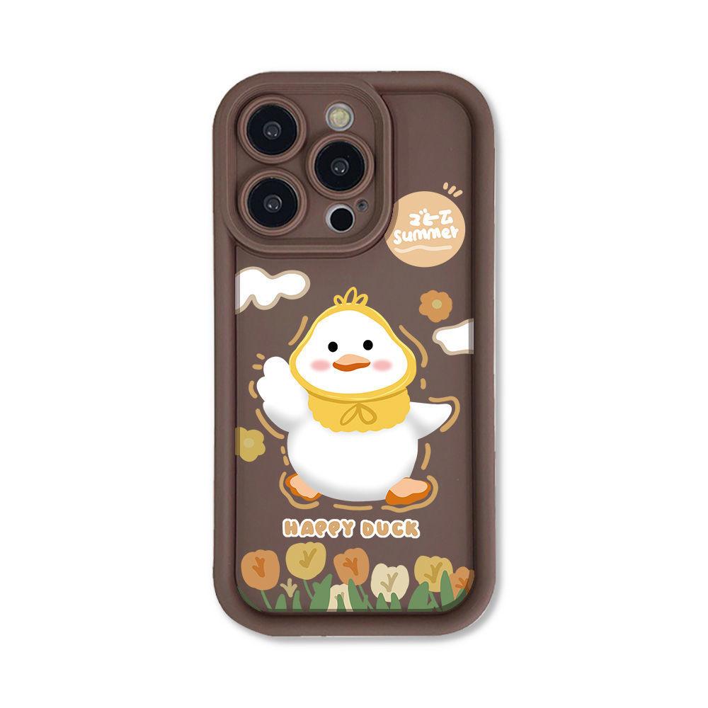 Cute little yellow duck is suitable for iPhone17promax mobile phone case 16/17 fine hole 17pro explosion 15 soft case 14