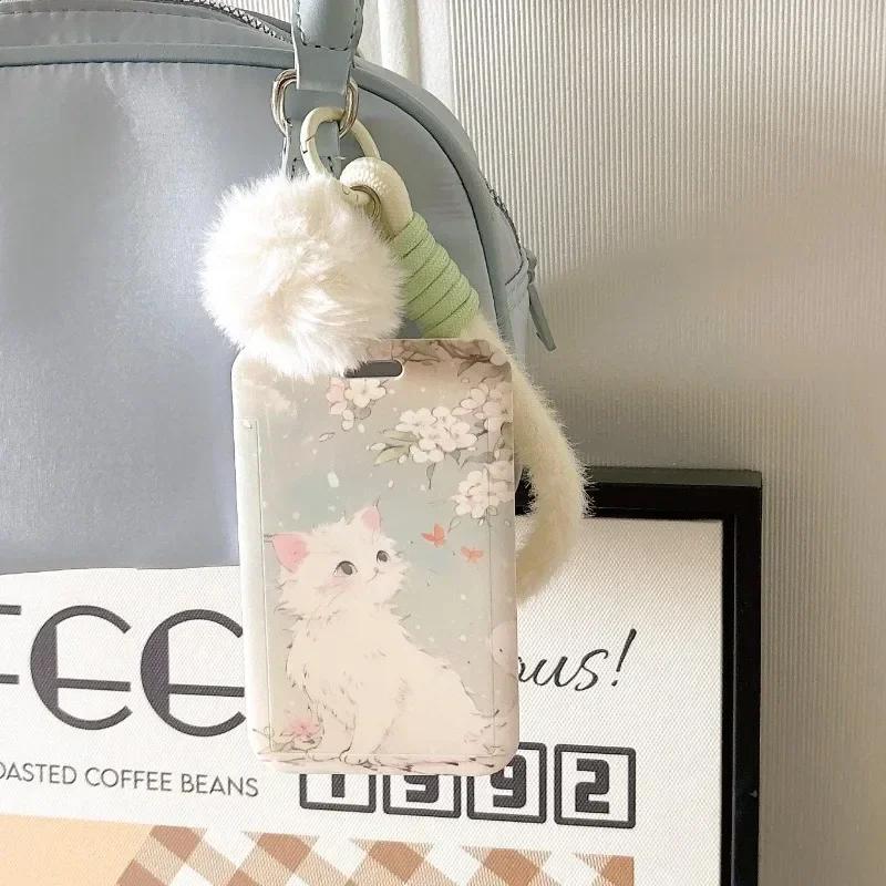 Kawaii Korejský Držák na Kpop Fotokarty s Lanyardem Strom Bílý Kocour Krajina Obal na Fotokarty Kreativní Design Ochrana Karet