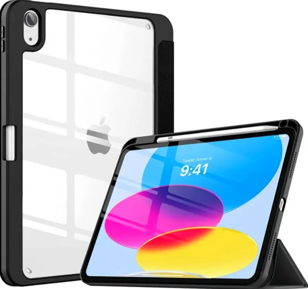 Voor iPad A16 11e 10e Generatie Hoesje met Potloodhouder Hybride Slank Drievoudige Stand Schokbestendige Beschermhoes iPad 10th zwart