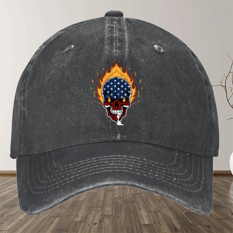 Mens Womens AllSeason Breathable Adjustable Baseball Cap Lightweight Skull Flag(StarsStripes) Design Black Casual Hat fo