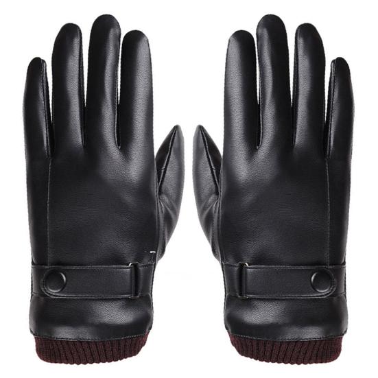 

Зимние уличные теплые водонепроницаемые перчатки с полными пальцами из искусственной кожи с сенсорным экраном для велоспорта чёрный