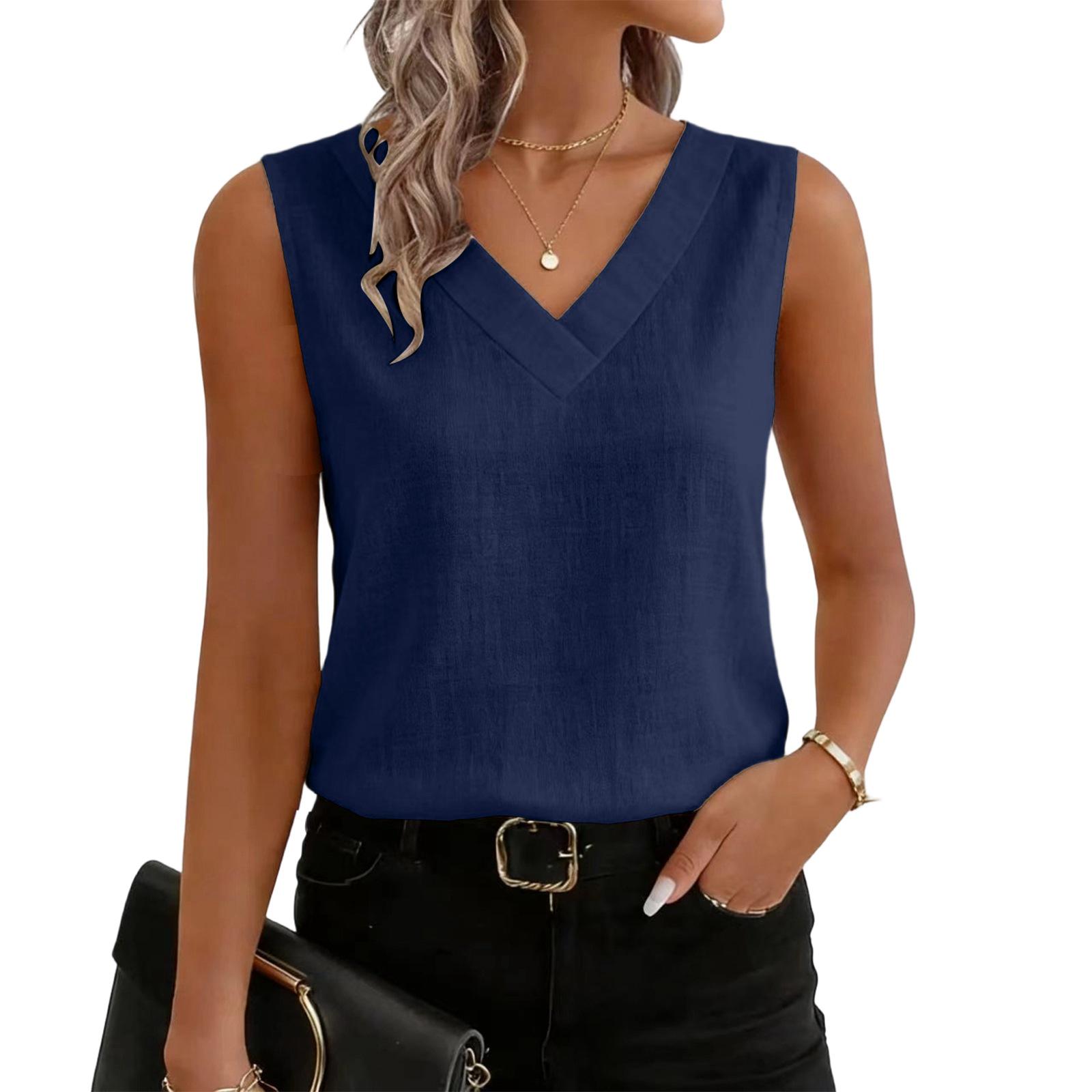 2026 Women s V-neck Cotton Linen Casual Top - European & American Style Large