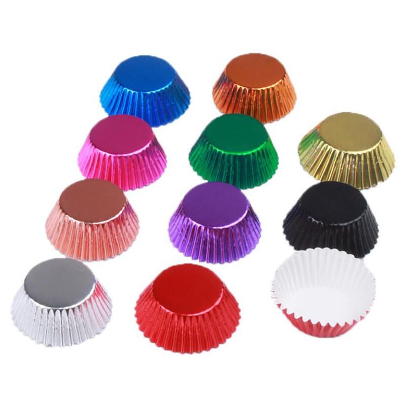 100pc cupcake paper cups gold/silver/Red Foil paper cupcake liner holder muffin baking cup cake case wrapper Aluminum Foil Metal