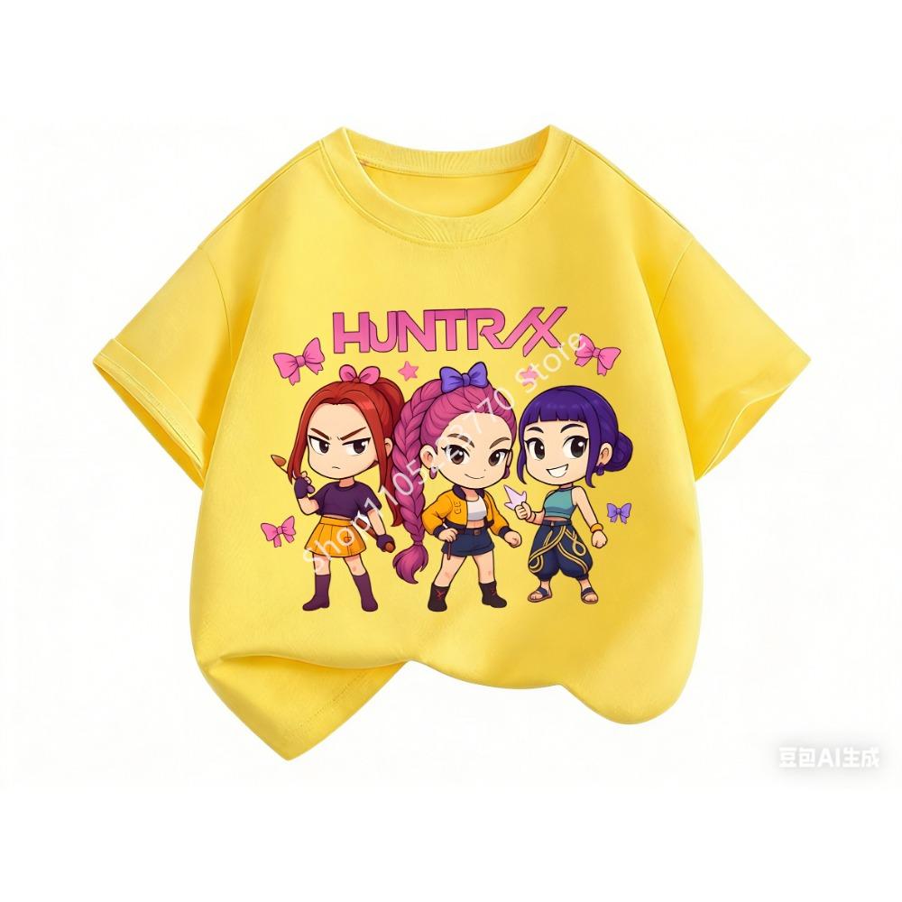 2026 Fun Huntrix Kpop Dämonenjäger T-Shirt für Jungen Mädchen Fans Geschenk Sommer Rundhals Kurzarm T-Shirts Mode Kinder T-Shirt