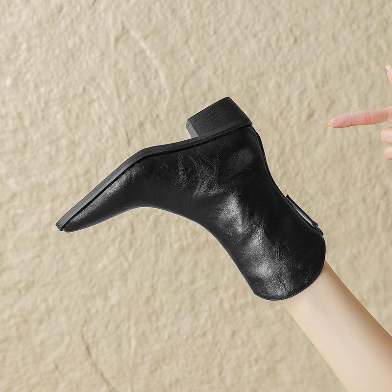 Krazing Pot Cow Split Skin Autumn Winter Shoes Wool Chunky Heels Size 43 Size 42 Pointed Toe Gradient Color Zip Fur Ankle Boots