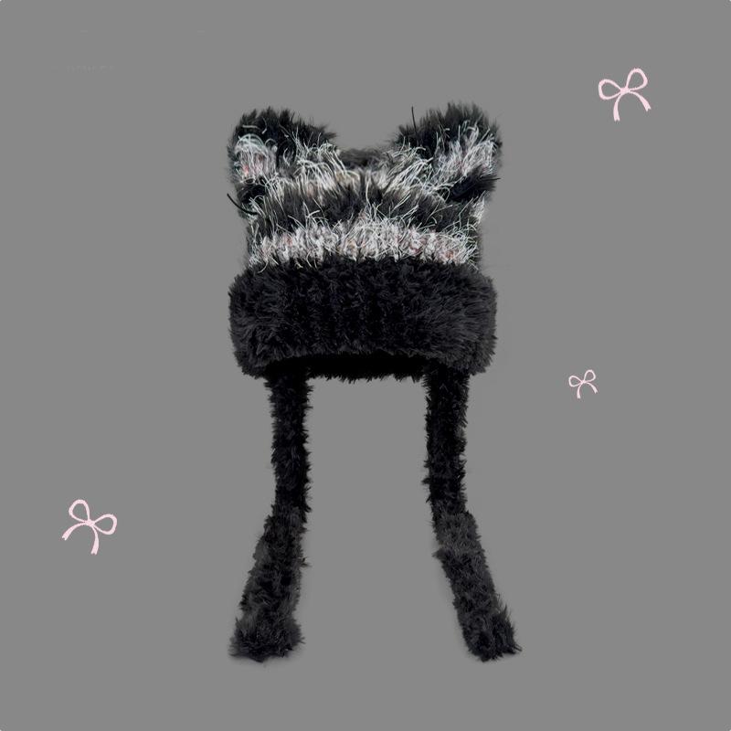 Hat Women's New Autumn and Winter Cute Plush Cat Ears Hat Warm Ear Protection Big Head Circumference Tide