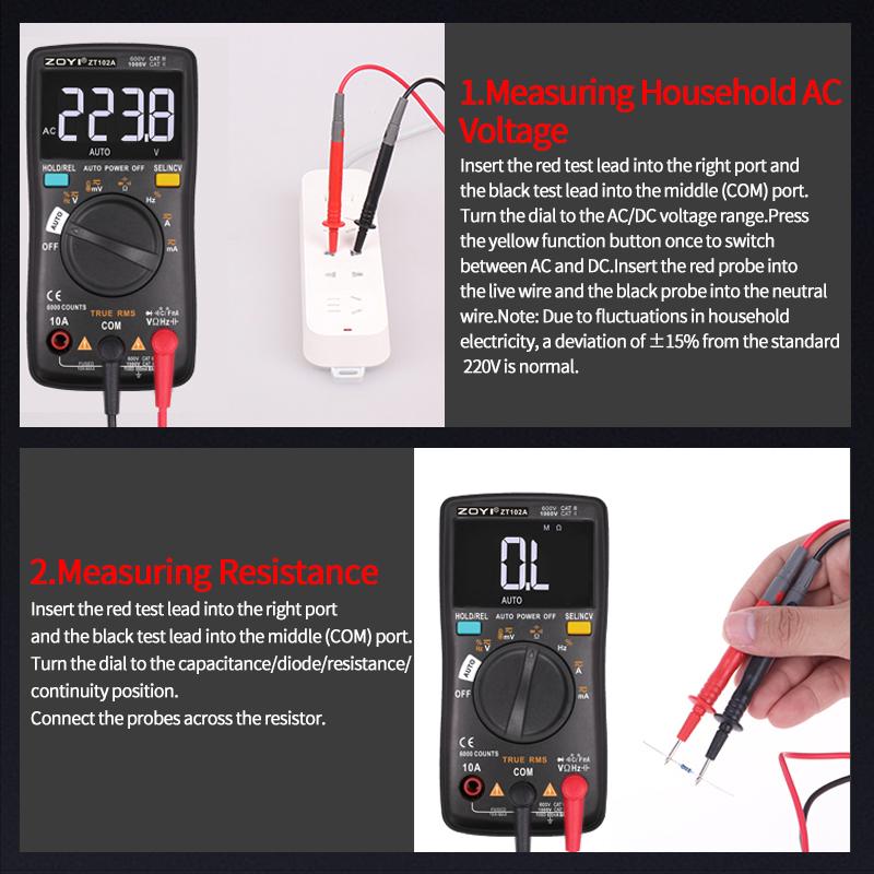 ZOYI -102A Hochpräzises vollautomatisches digitales Taschen-Multimeter mit Überlastschutz - Professionelles Elektrikerwerkzeug