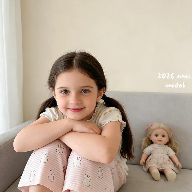 Floral Ruffled Baby Girl T-Shirt and Pants Set - 2026 Summer Collection