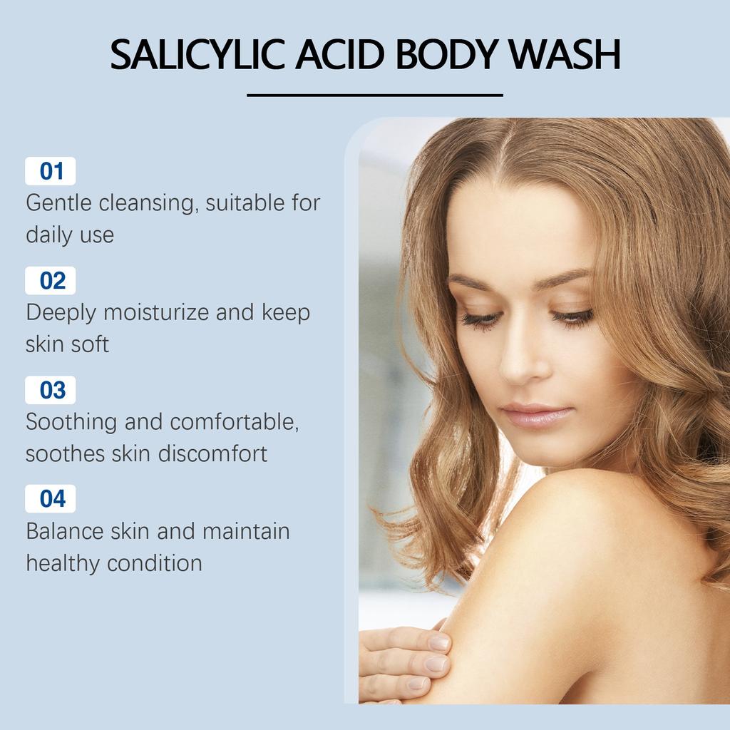 Salicylsäure-Körperwäsche, Tiefenreinigung, Akne-Aufhellung, Peeling, Nähren, Poren verkleinern, Bade-Duschgel, Reparatur, Hühnerhautpflege