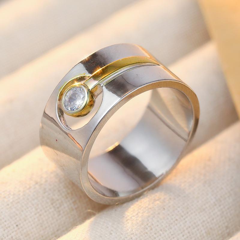 Vintage Inlaid White CZ Women's Ring Dazzling Two Color Hand Carving Daily Wear Party Jewelry Anniversary Gift