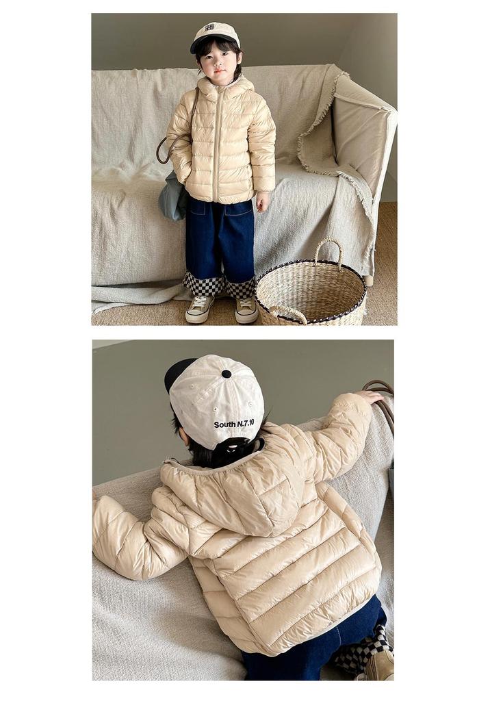 Piumino Leggero per Bambini: Capispalla con Cappuccio a Colore Unito per Bambini Piccoli