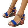 Large Size Wedge Heel High Heel Sandals Women's New Embroidered Word Buckle Open-toe Platform Sandals