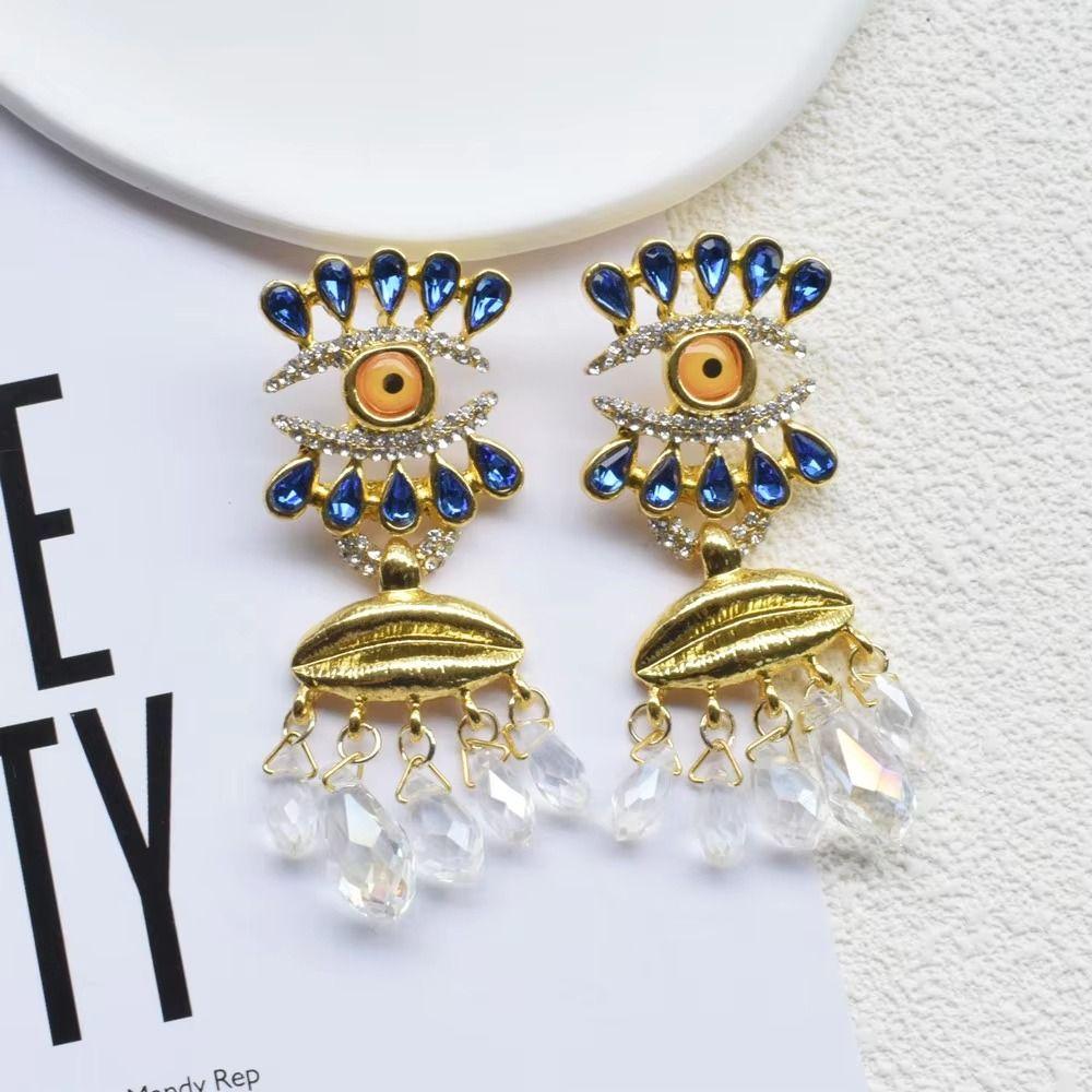 Long Tassel Pearl Drop Earrings Water Droplet Exaggerate Earring Fashion Devil Eye Earrings Party