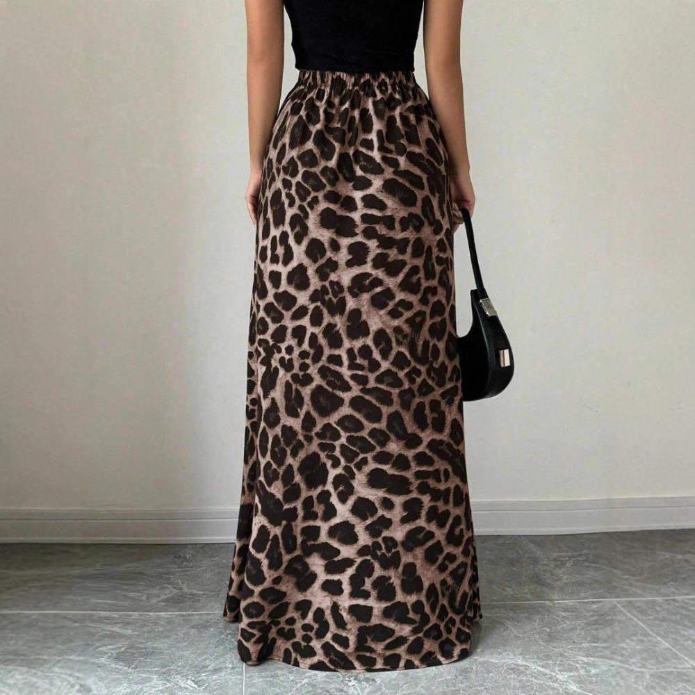 Women's Leopard Print High-Waisted Mermaid Hem Maxi Skirt Daily Wear High-Waisted Leopard Skirt Women's Casual