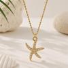 Women's 18K Gold Plated Stainless Steel Necklace with Zircon Inlaid Starfish - European and American Ocean Style