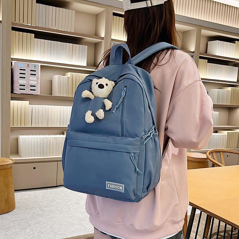 Korean Style Bear Backpack Large Capacity Stylish Nylon Soft Double Shoulder Bag