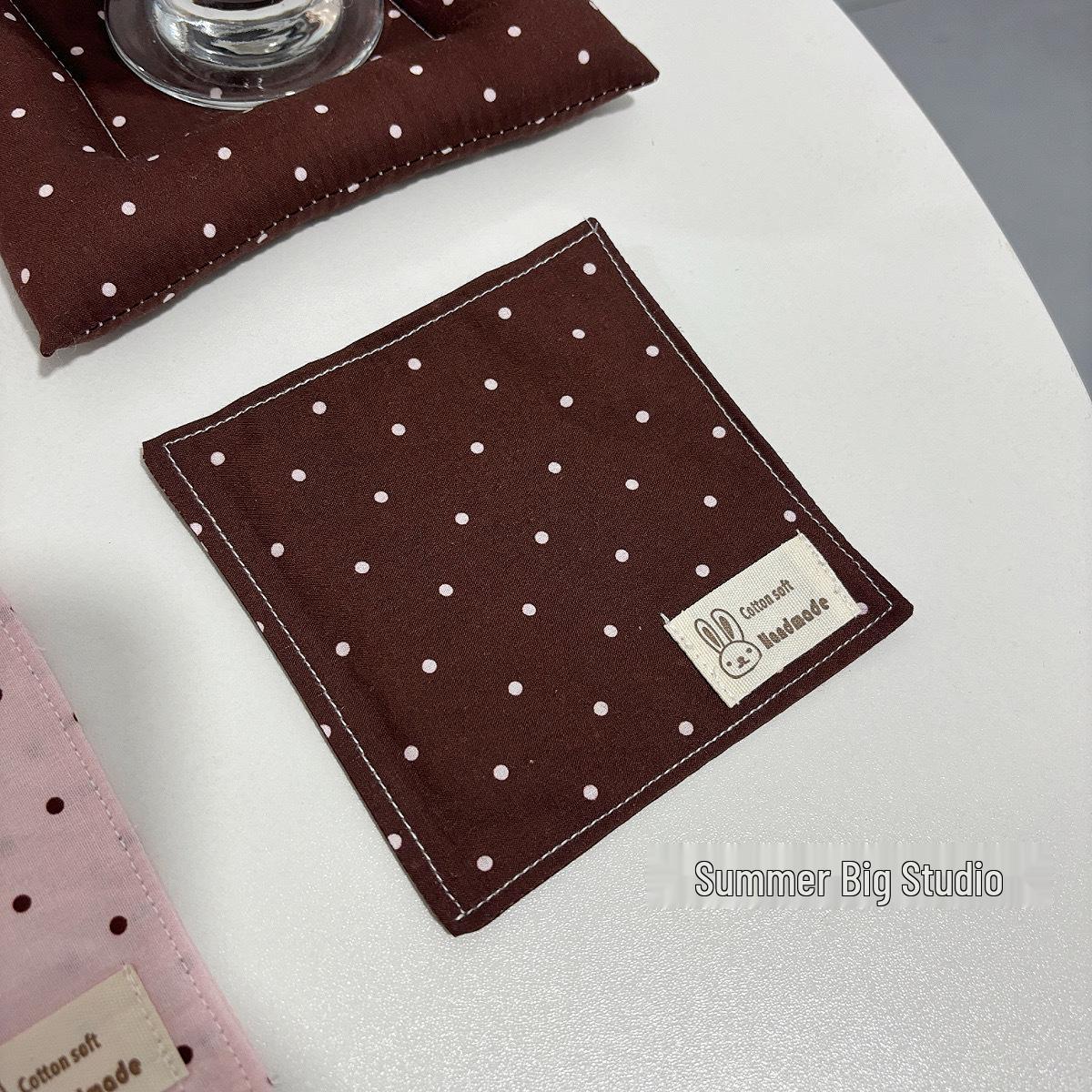 Korean Retro Pink-Brown Polka Dot Handmade Table Mat Coaster