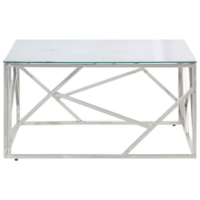 VidaXL Coffee Table Silver Stainless Steel and Tempered Glass 349947