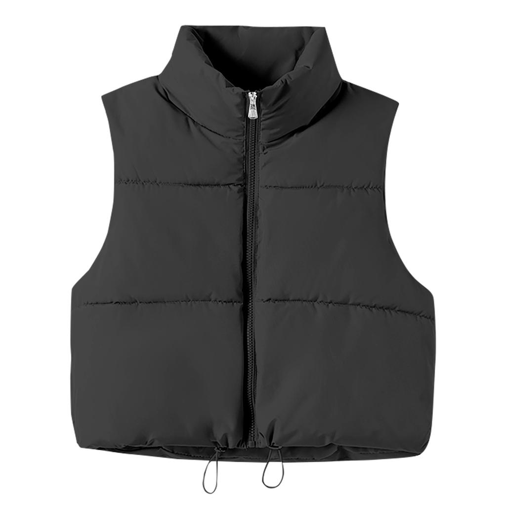 Women Lightweight Stand Collar Sleeveless Winter Warm Zip Up Padded Outerwear Jackets With Pockets