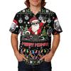 Men's Caregiver Uniform Top with Christmas Print Short Sleeve V-Neck and Pockets