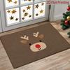 2D Flat Printing Nordic Minimalist Christmas Doormat, Solid Coffee-Colored Base with Red-Nosed Reindeer Non-Slip Foot Mat, Universal Non-Slip Floor Ma