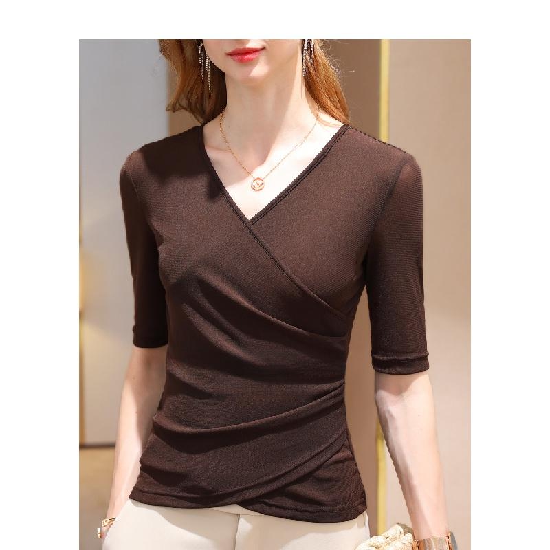 Unterhemd Damen Frühling Damen Ärmel T-Shirt Temperament Kurzarm