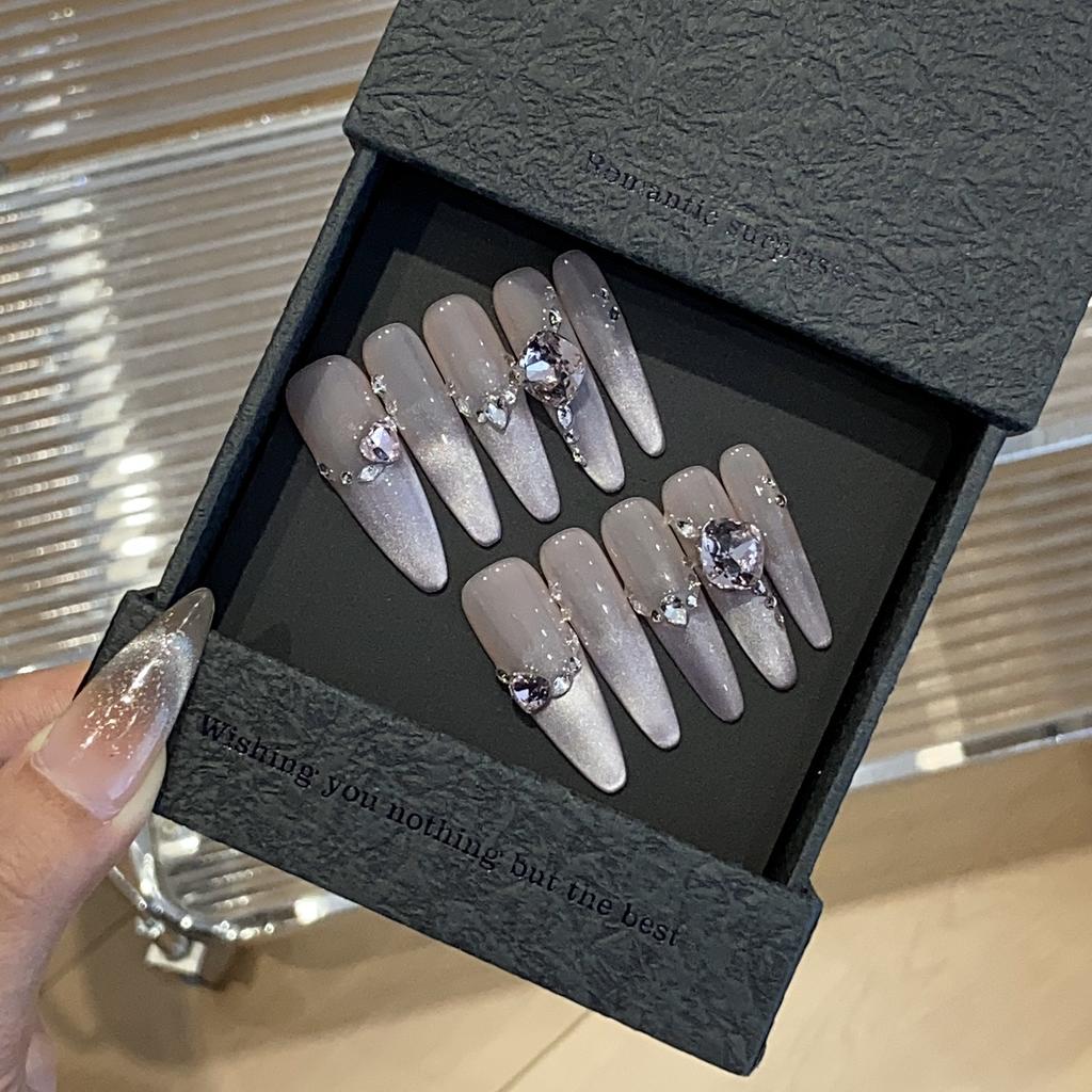 Purple Gradient Side Light Cat Eye Oblique Edge Fine K9 Diamond Ice Dew Removable Wearable Armor