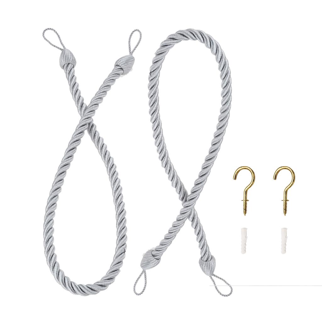 2pcs Curtain Rope Tiebacks +Hook Expansion Tube Drapery Holdbacks 65cm Buckle Holder Home Decor Yellow/Gray/Black/Brown/White