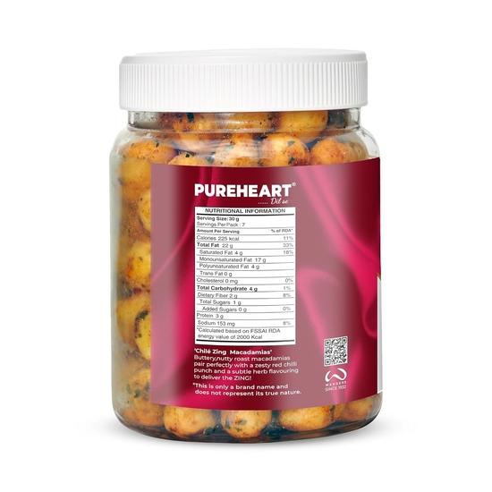 PUREHEART Nutreat Chile Zing Australische Macadamias – Scharf geröstete Macadamianüsse | Buttrig-knuspriger Snack | 230g | Glutenfrei & Keto-freundlich