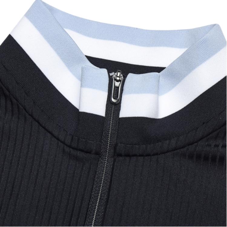 FILA Color Block Stand Collar Fashion Casual Long Sleeve T-Shirt Women Tops Black A11W445221B-BK