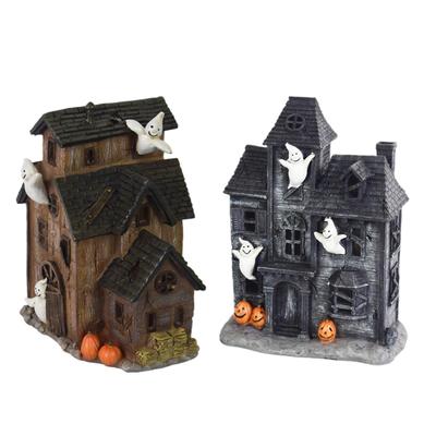Luminous Halloween Village House With LED Lights Resin Ghost Town Spooky Village Haunted House Halloween Decorations