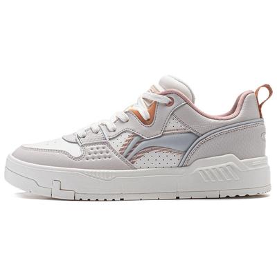 Li Ning Common 80s Synthetic Leather Slip Resistant Cushioning Low Top Skateboard Shoes Women's Gray White AGCU008-2