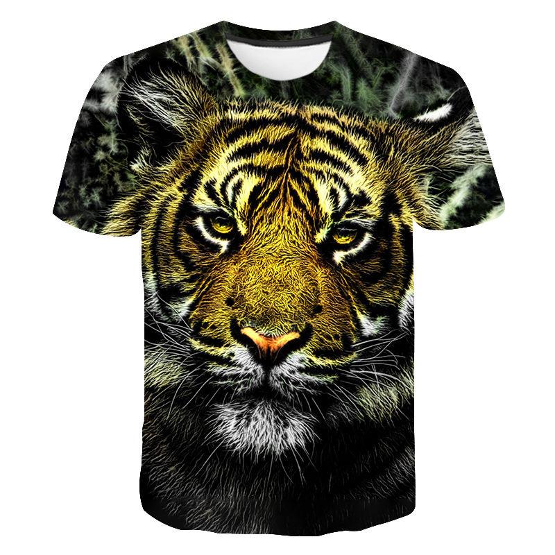 Summer New Men's 3D Short Sleeved T-shirt Animal Tiger Head T-shirt