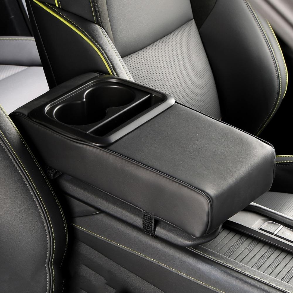 Portable Center Console Armrest Cushion Multifunctional PU Leather Armrest Pad Universal Height Increasing Cup Holder