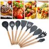 9Pcs Set Silicone Kitchenware Kit NonStick Cooking Utensils Baking Tool with Wooden Handle